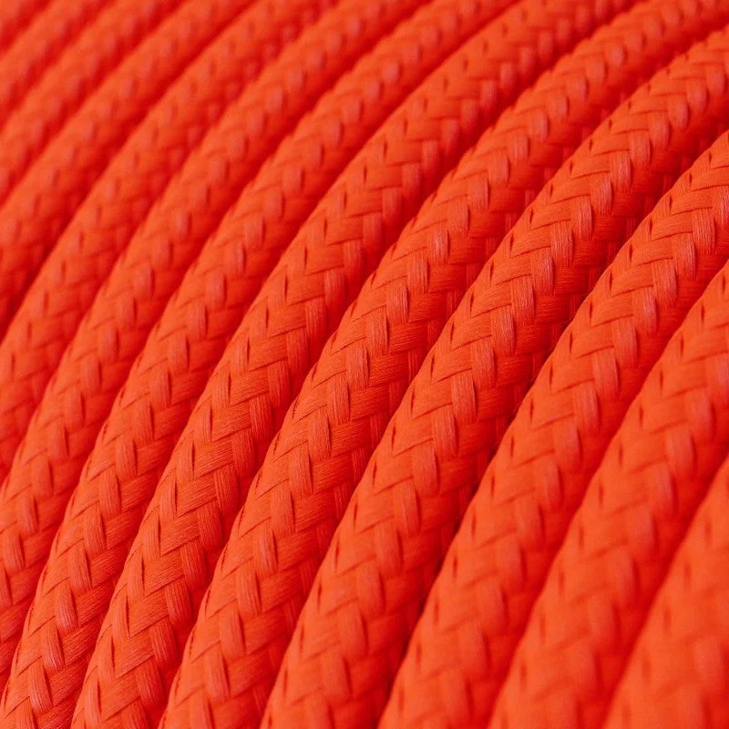Orange 5m 3‑core round vintage fabric cable, Italian braided flex, 7mm diameter, for indoor electric cable use.