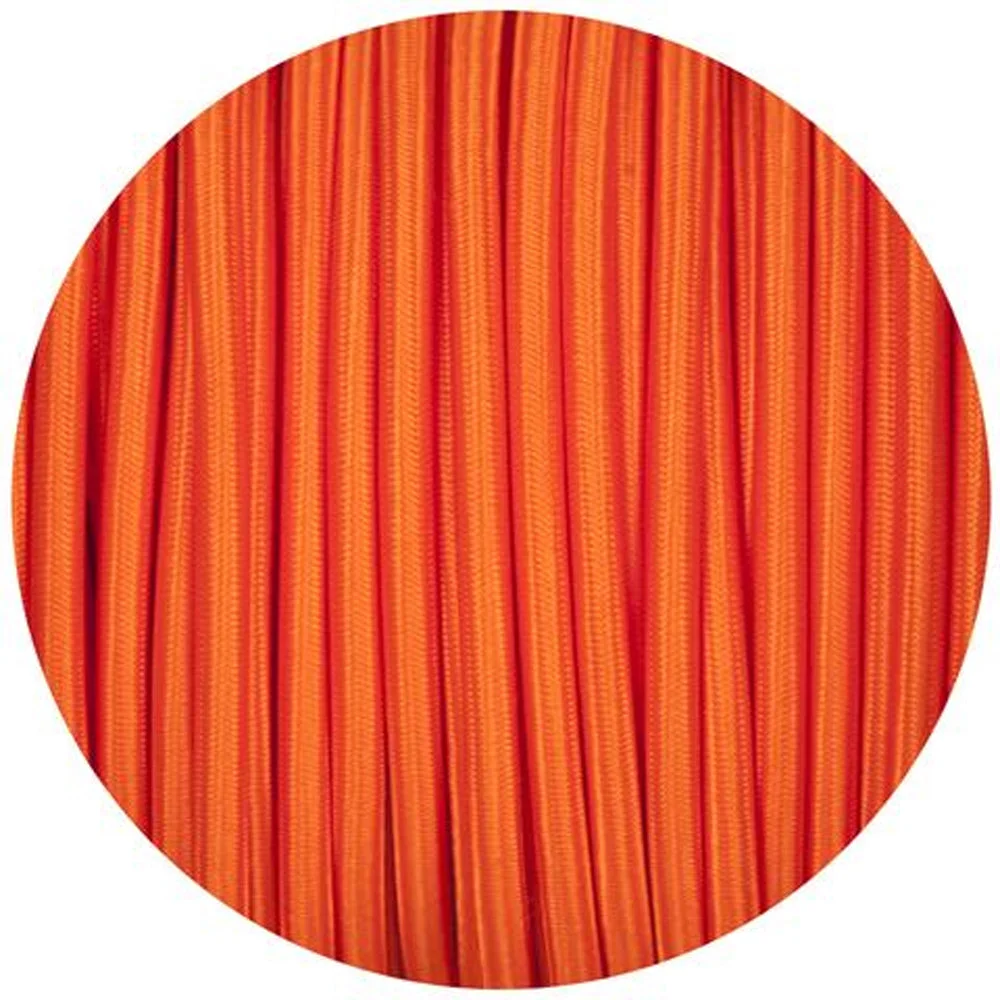 Orange fabric cable, 5 m, 3 cores, 0.75 mm diameter, Italian braided, suited for indoor decorative or industrial lighting.
