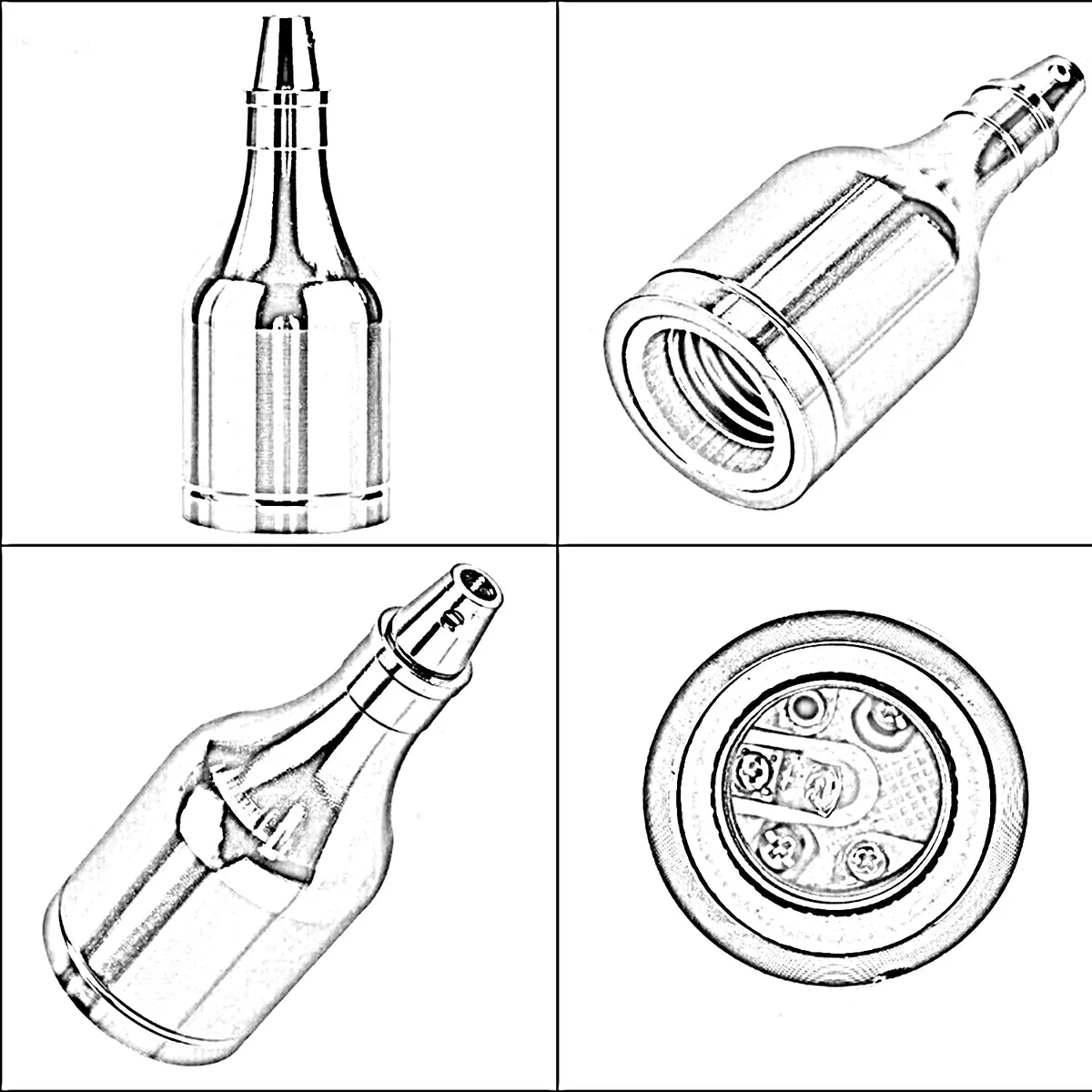Metal E27 bulb socket in vintage style, showing recessed metal base with open metal hairs for bulb; retro lamp holder.