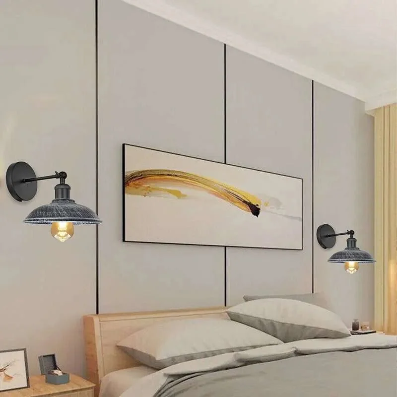 Industrial style wall light with metal umbrella shade in black vintage industrial design, adjustable sconce, 24cm diameter