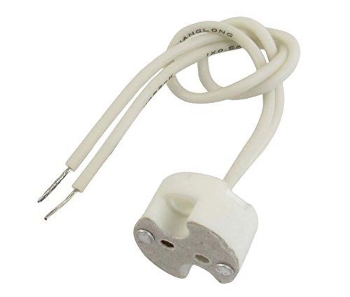 MR16 lamp holder in white and black plastic and ceramic, featuring a flexible 0.5 m silicone cable