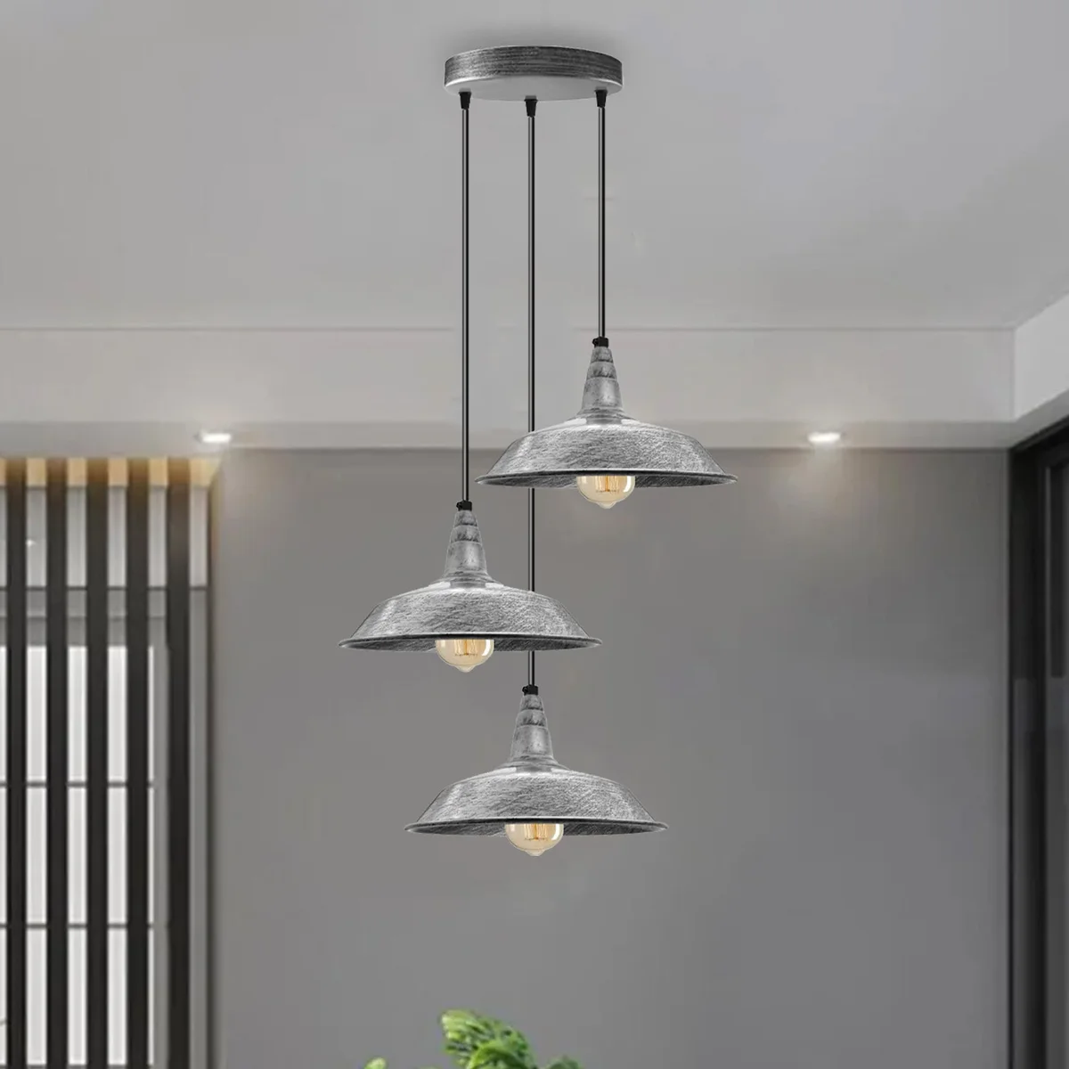 Retro pendant light in black, metal shade and hanging hook, 95cm PVC cable, with metal base