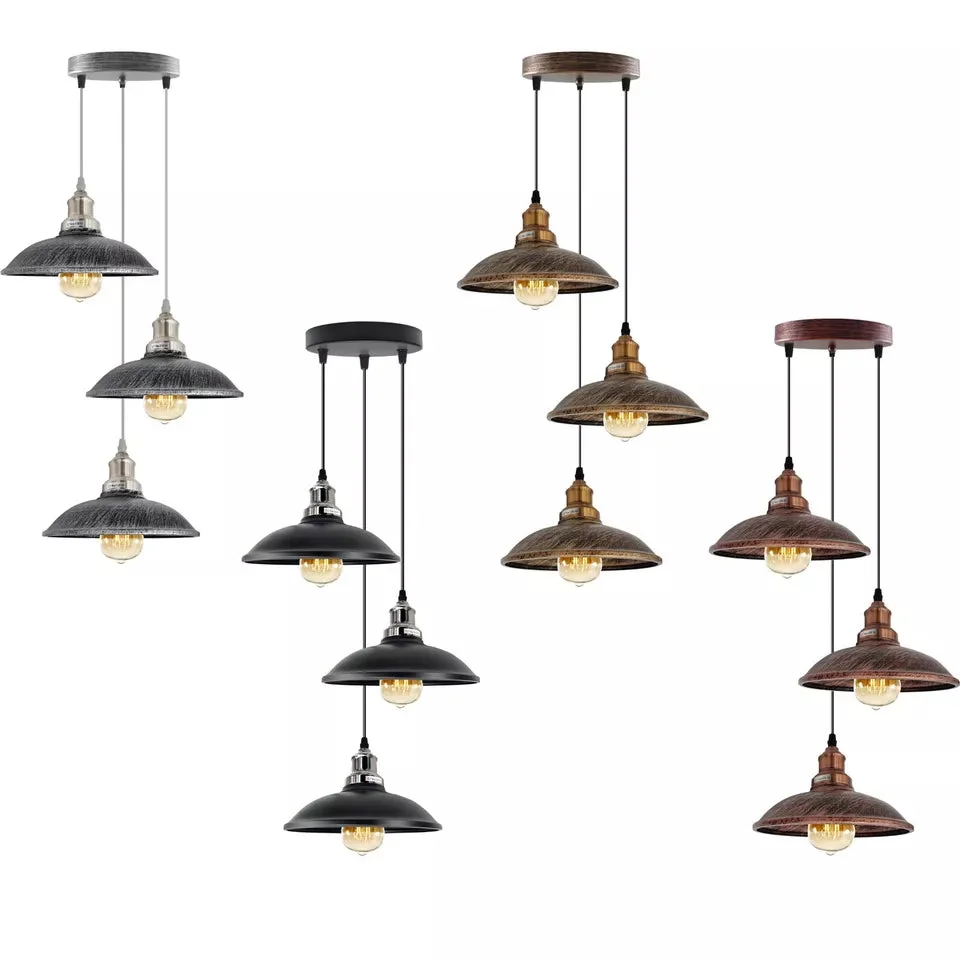 pendant ceiling light with metal shade, 95cm PVC cable, retro style, stylish black finish.