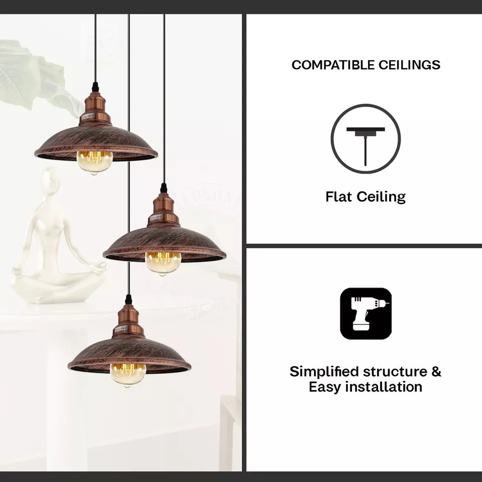 Retro cluster pendant light, metal shades, black, hanging from ceiling, indoor hanging light