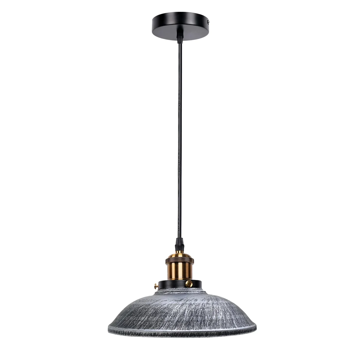 Retro industrial lighting pendant with antique brushed silver metal cage shade hanging from adjustable 95cm cable.