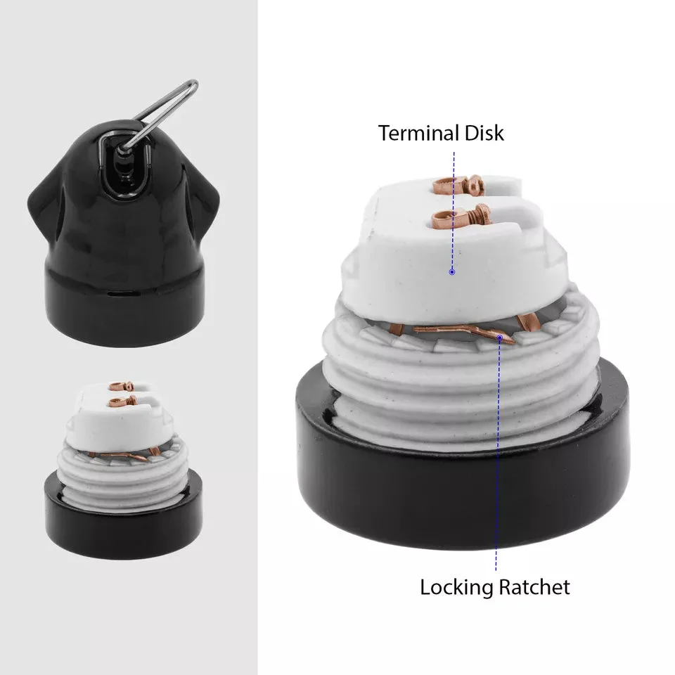 Vintage metal E27 bulb holder resembling an industrial light fitting, ready for custom lighting projects.