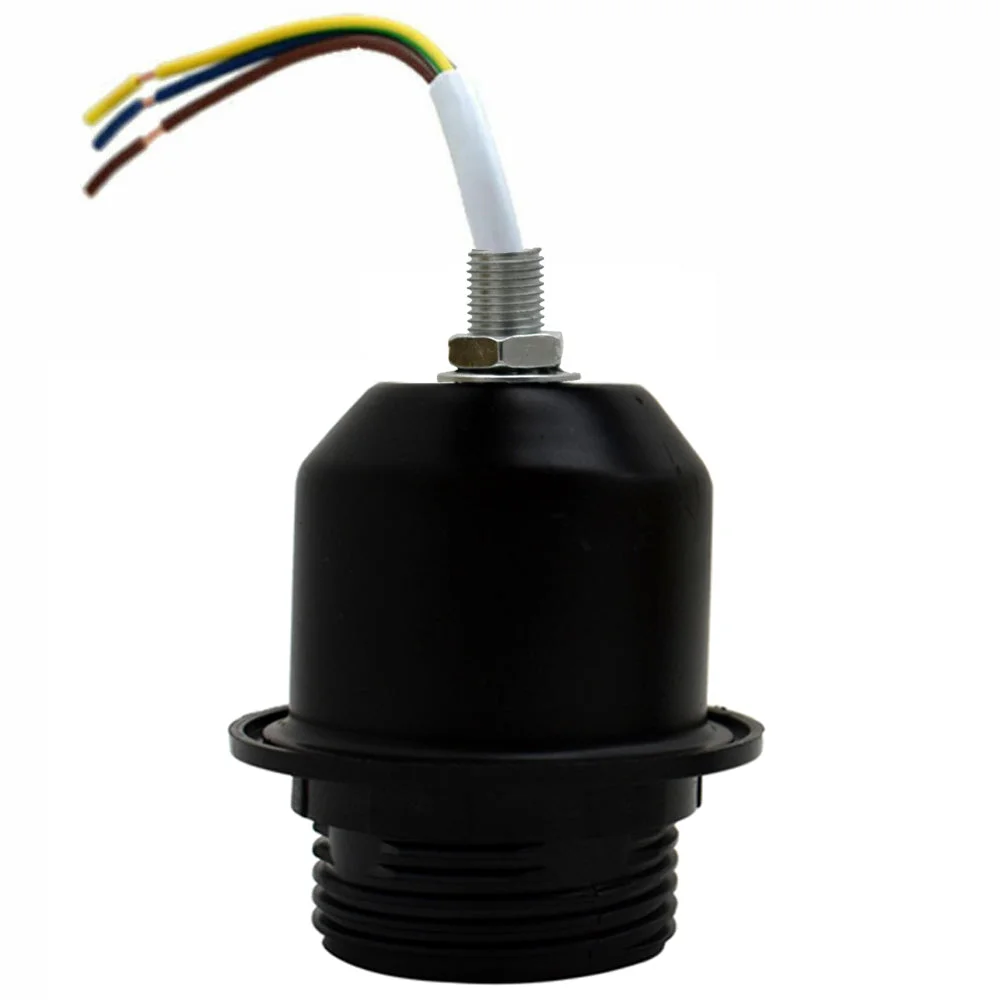 Black metal E27 bulb holder with exposed vintage Edison socket, for 110‑240V lamp bases.