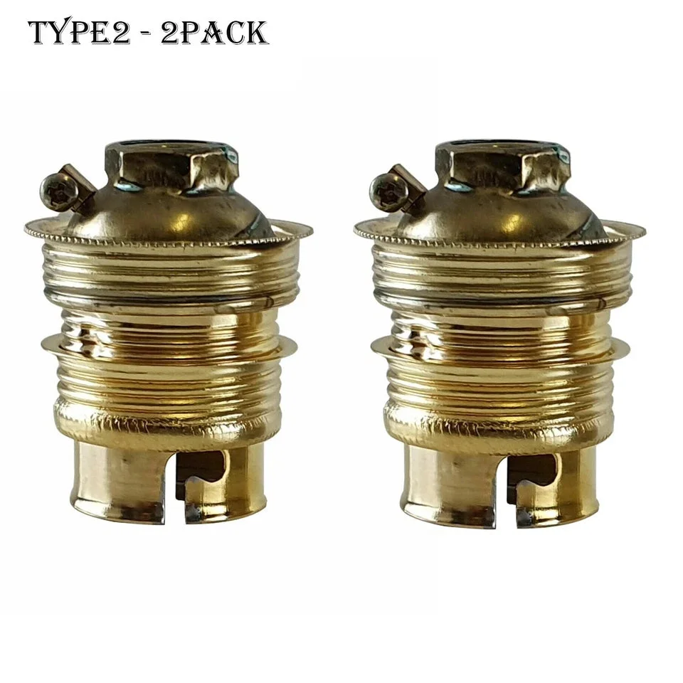 Antique brass B22 bayonet lamp holder with exposed metal body and threaded base, ready for bare bulb installation