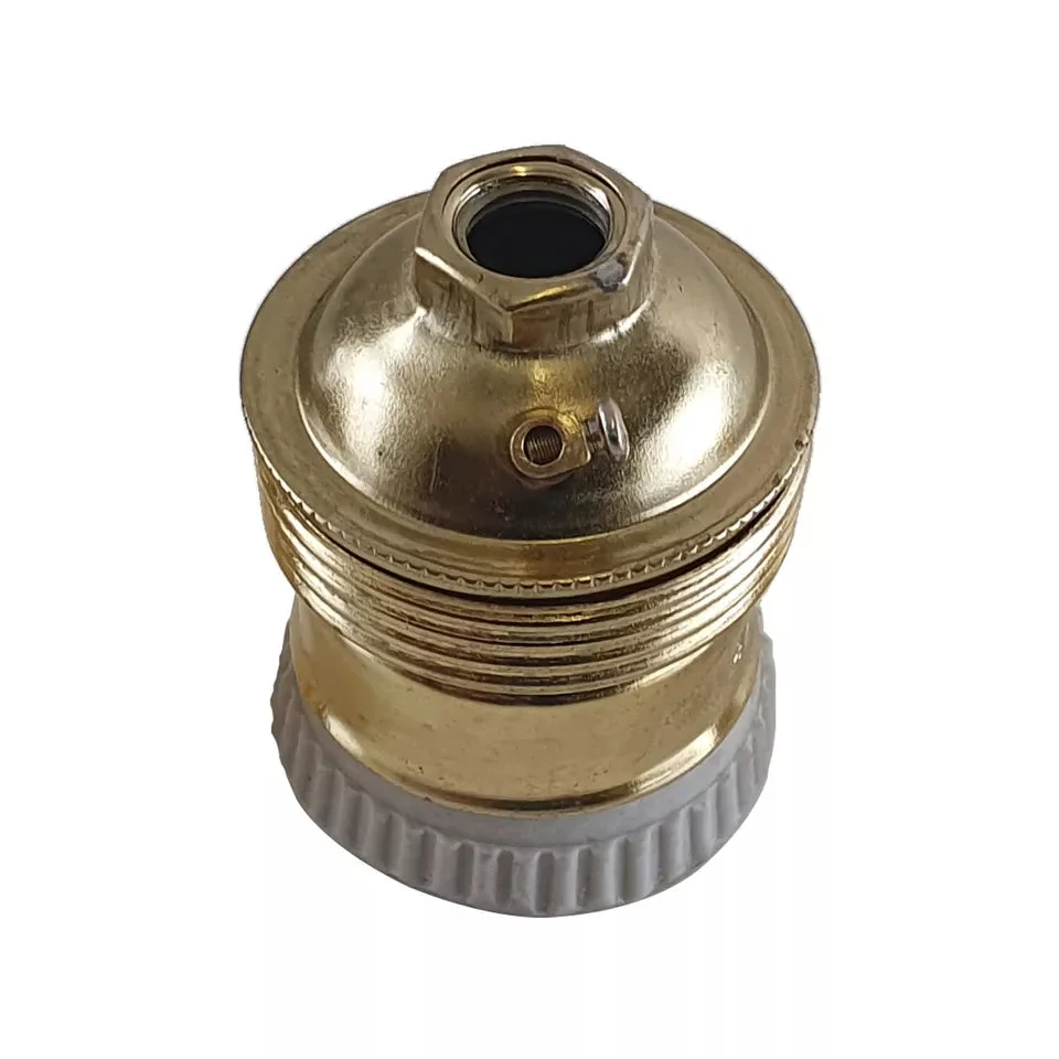 Metal lamp holder with satine nickel finish, 56 mm high, 38 mm diameter, self‑locking slot for an E27 Edison bulb.