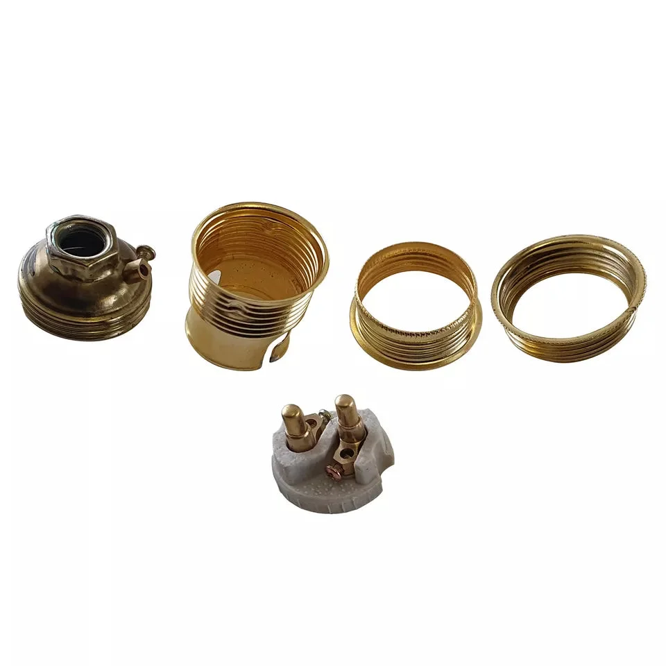 Vintage Edison bulb base, satine nickel brass E27 lamp holder with self‑locking metal alloy body and ceramic core.