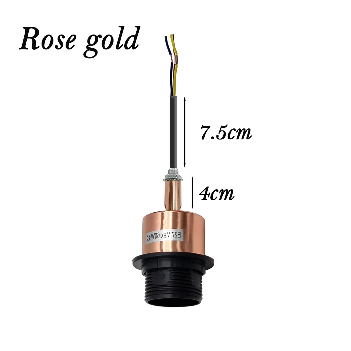 Metal E27 bulb holder with vintage screw base, exposed Edison style socket for 60W bulbs, CE certified, suitable for indoor use