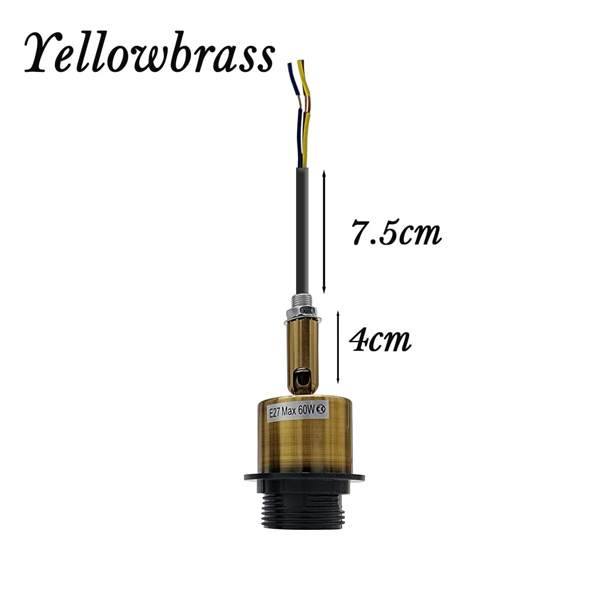 Metal vintage bulb socket for E27 Edison base 110-240V, 60W, single holder.