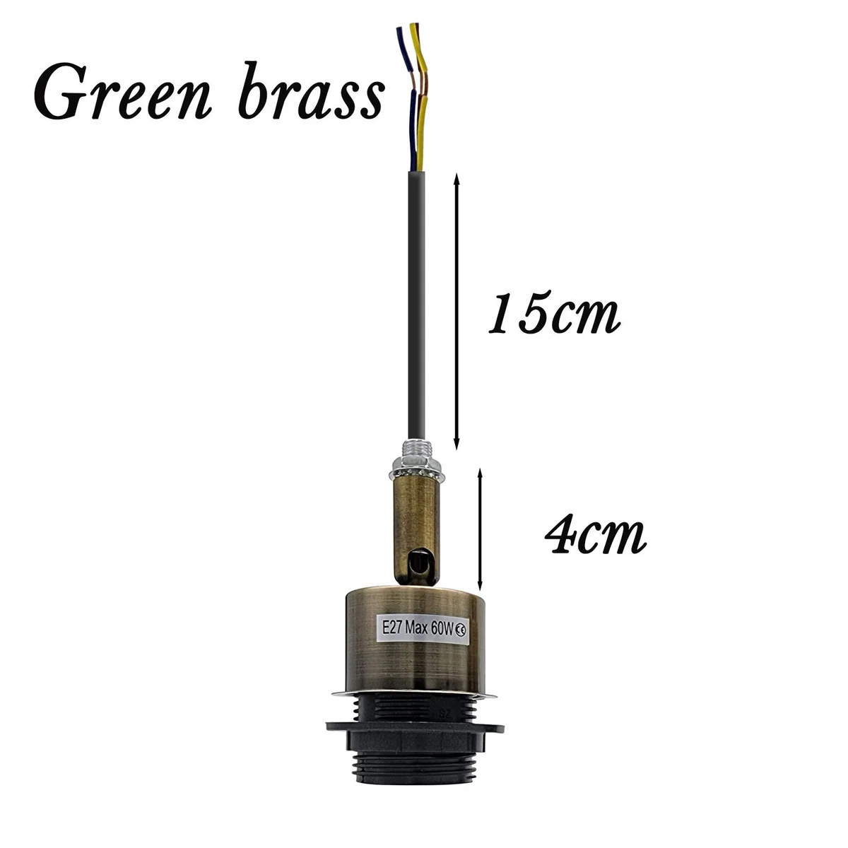 Metal E27 indoor light socket with vintage wire lamp holder, suitable for 110-240V, used in classic fixtures.