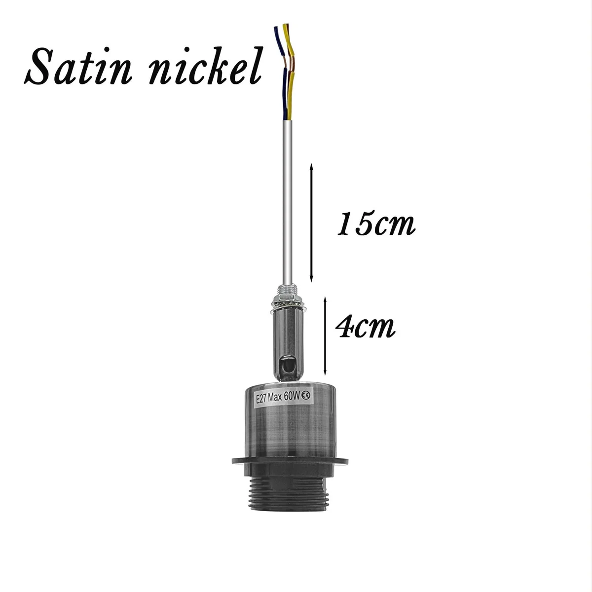 Metal E27 bulb holder with vintage Edison base, suitable for 110-240V, CE certified.