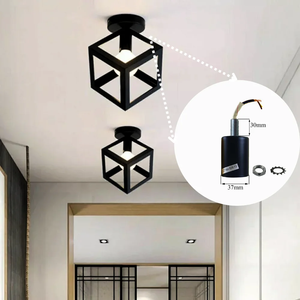 Metal E27 bulb socket in vintage style, showing a simple metal holder ready for a 60W bulb.