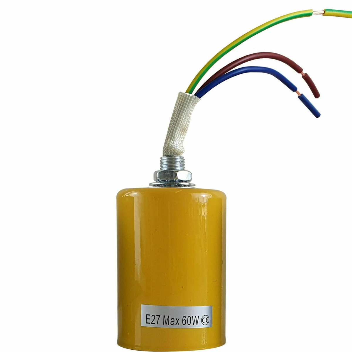 Heavy‑duty metallic E27 lamp holder with exposed metal finish, ready for industrial pendant lighting