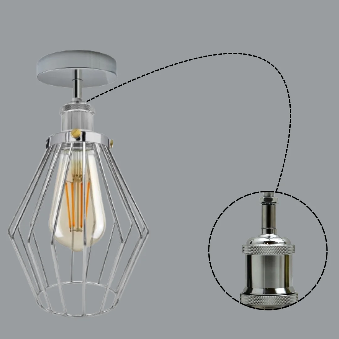 Industrial metal bulb holder in black, vintage E27 fitting with polished metal, ready for exposed bulb lighting.