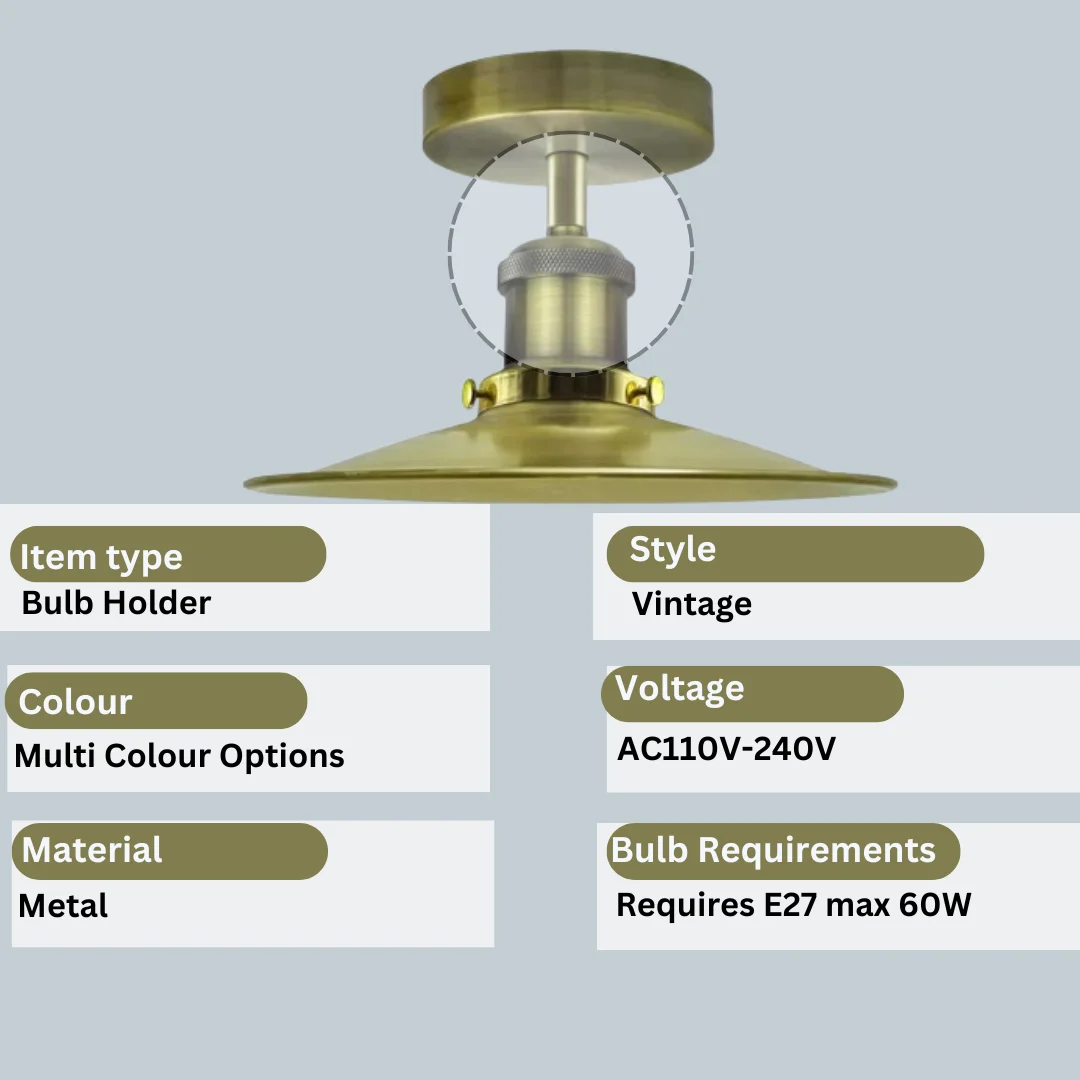 Vintage metal E27 Edison screw socket holder in brass and black, fitting exposed filaments for industrial lighting