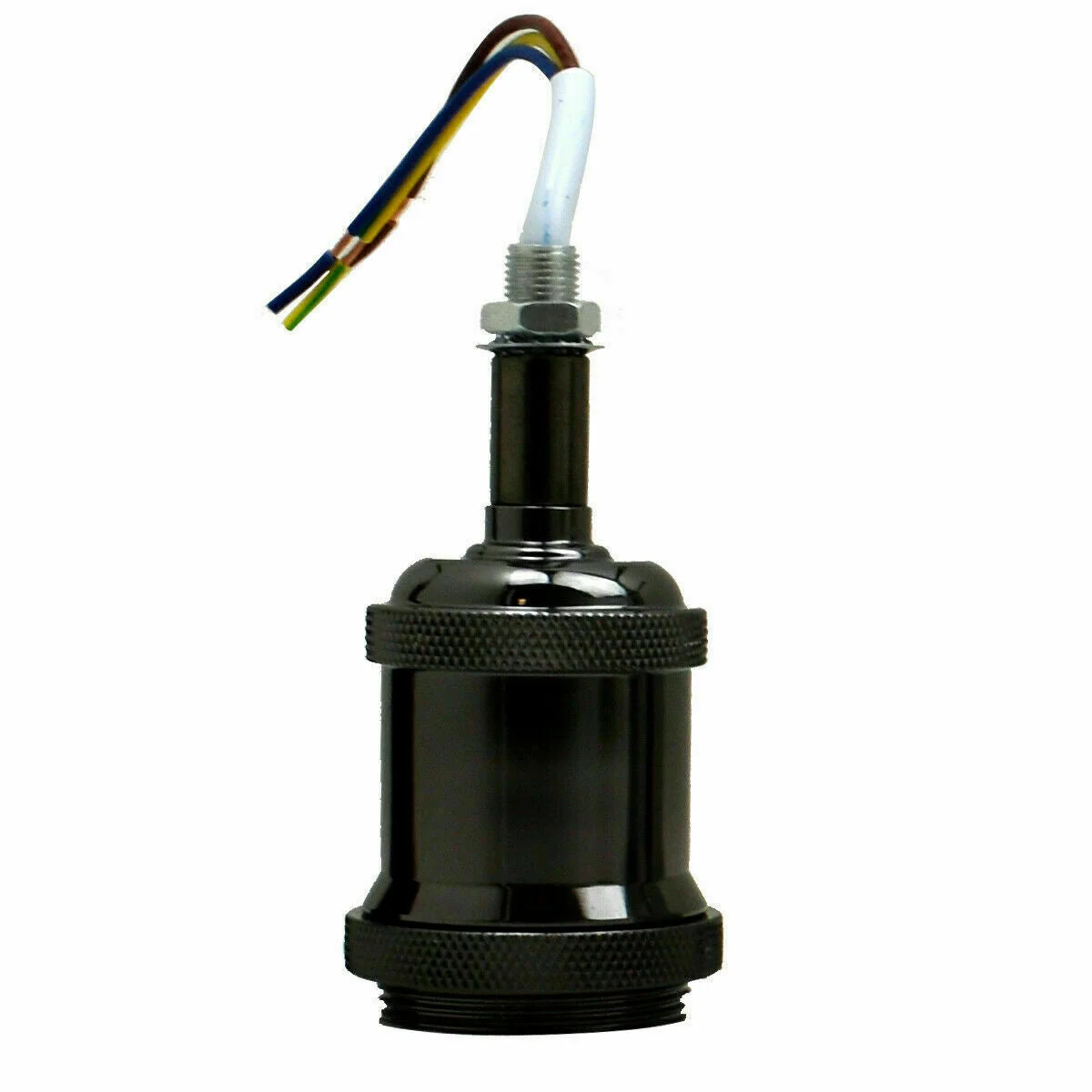 Vintage style lamp holder in yellow brass featuring a 9cm metal socket for E27 bulbs, industrial design.