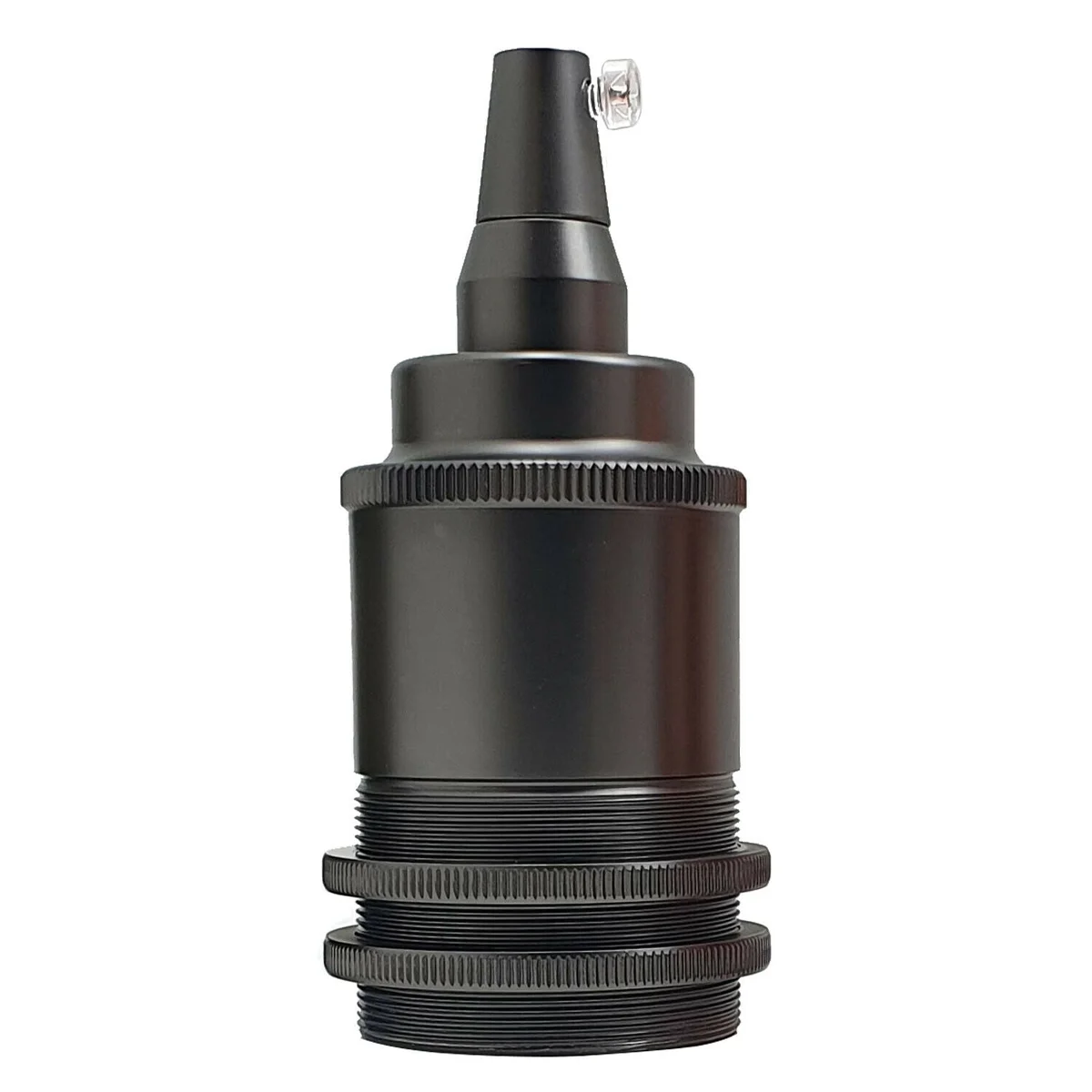 Vintage metal bulb socket with exposed antique design, E27 base, 110‑240V indoor, max 60W.