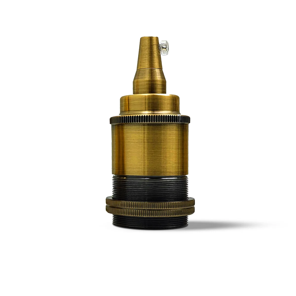 Metal vintage bulb socket holder with exposed E27 base, classic antique finish.