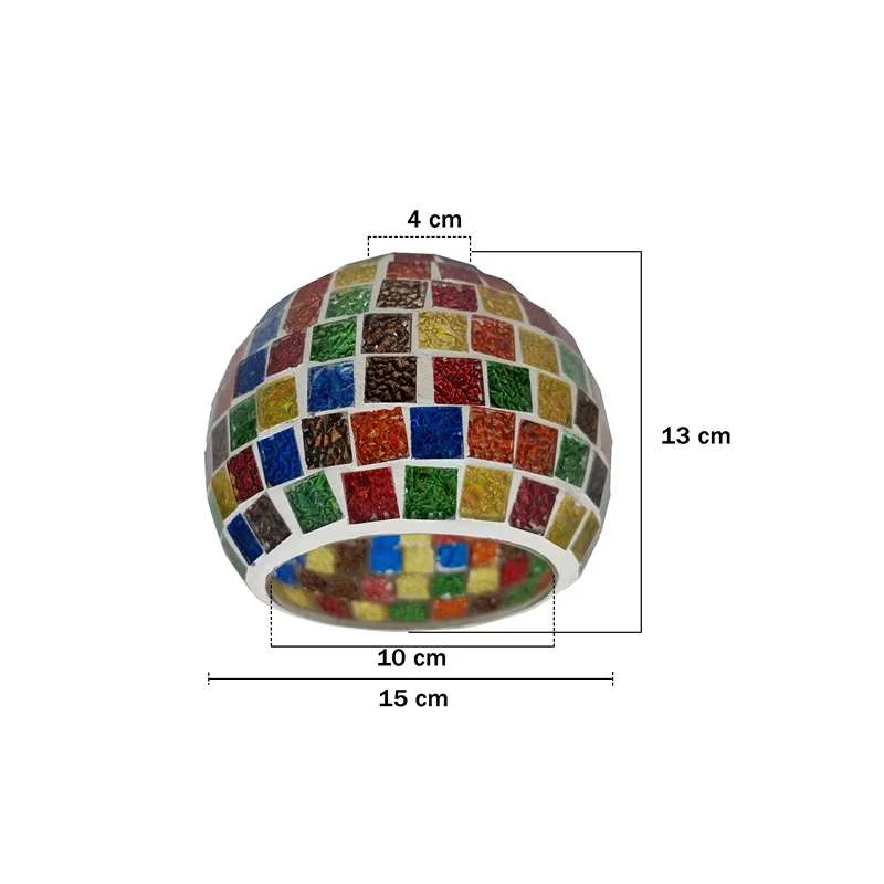 Vintage table lamp featuring a globe-shaped mosaic glass shade made of coloured tiles and beads in multiple hues
