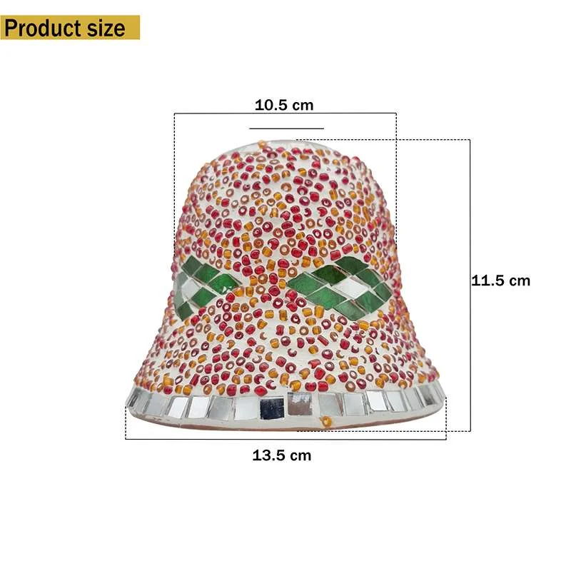 Red globe-shaped handmade glass lamp shade featuring vibrant hand‑cut mosaic glass design.