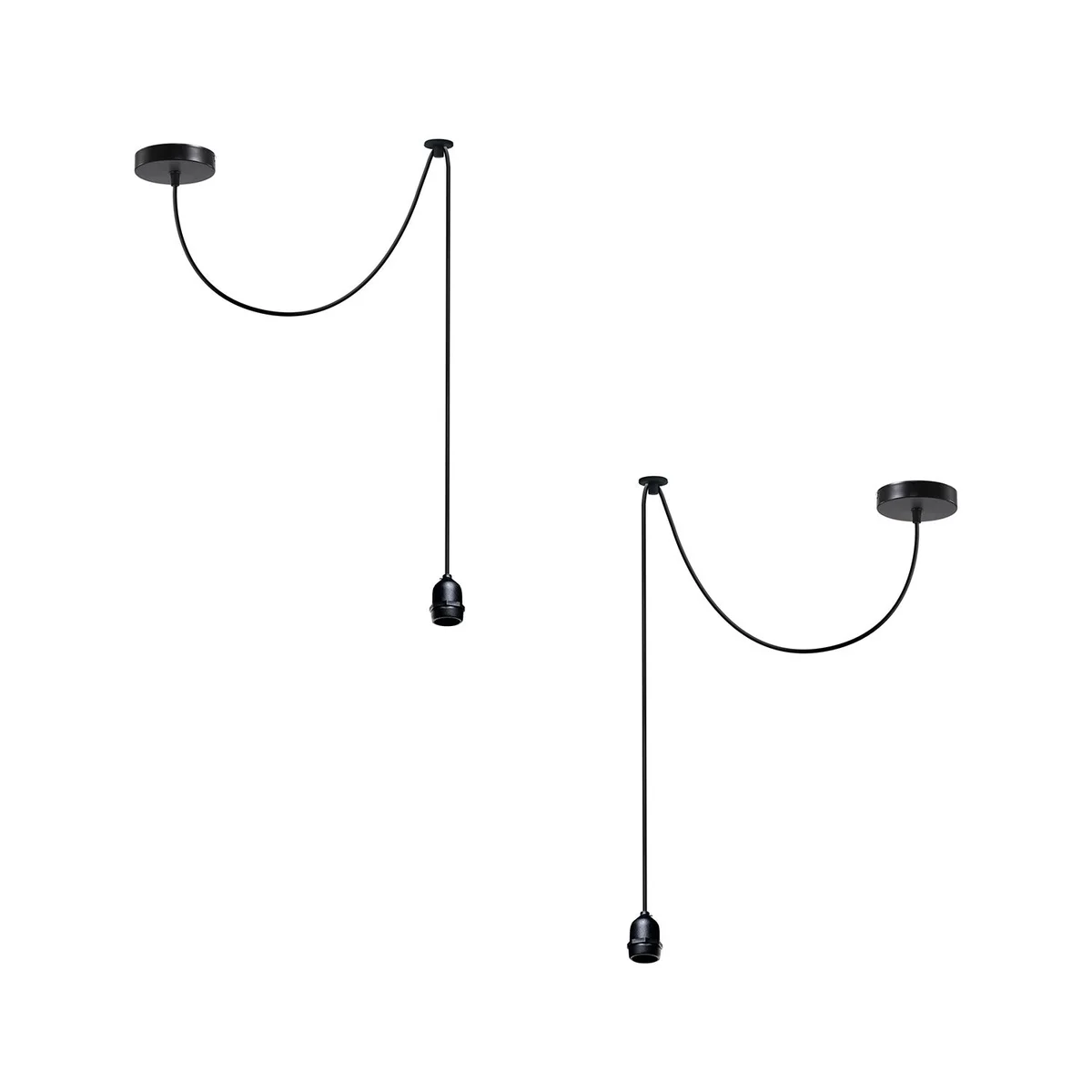 Black modern E27 pendant light with spider‑style socket and 2m hanging cable