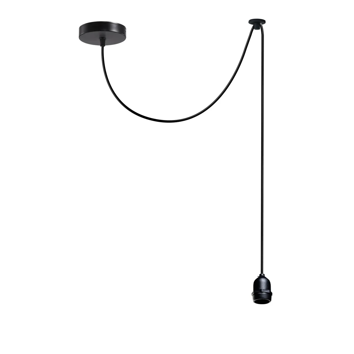 Black E27 pendant light with 195 cm cable, modern spider design, for indoor/outdoor use.