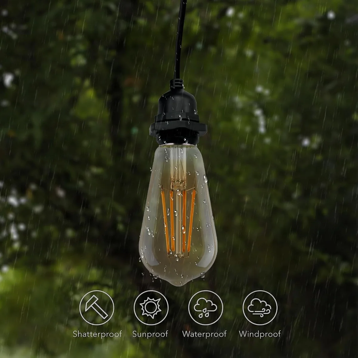 Black modern outdoor pendant light with E27 socket, 1m cable, designed for halls, bedrooms, gardens, and patios.
