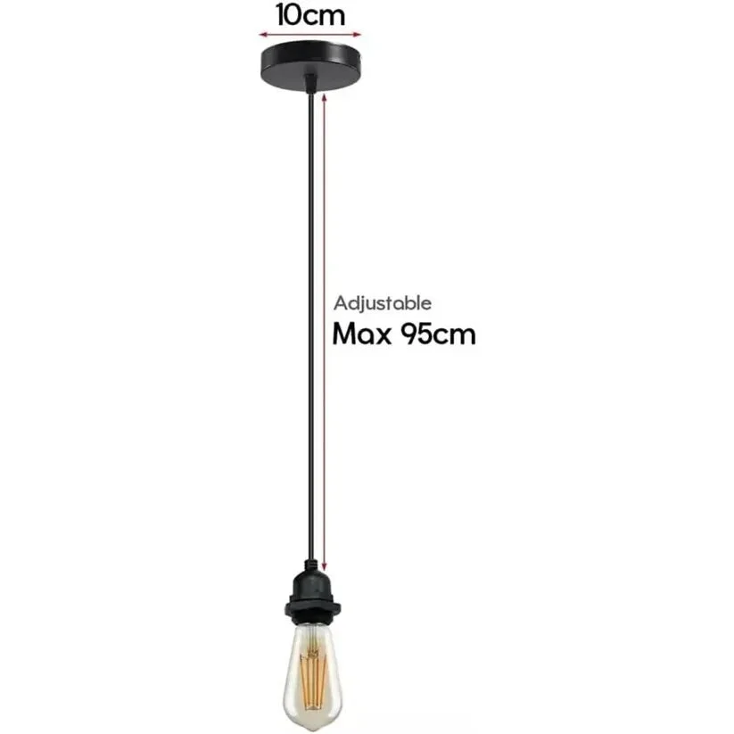 Black modern dimmable pendant holder with 95cm PVC cable, ready for E27 bulb