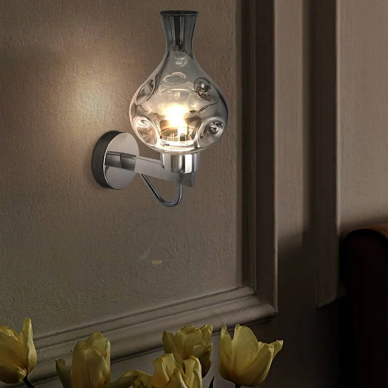 Industrial wall lamp with smoked glass vase shade and chrome plate finish – a modern, minimal‑maintenance lighting fixture.