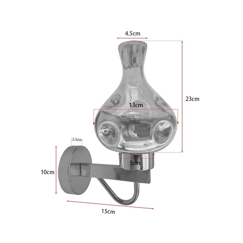 Smoked glass vase shaped wall sconce with chrome finish, sleek modern design, 23 cm tall, hanging 15 cm from wall.
