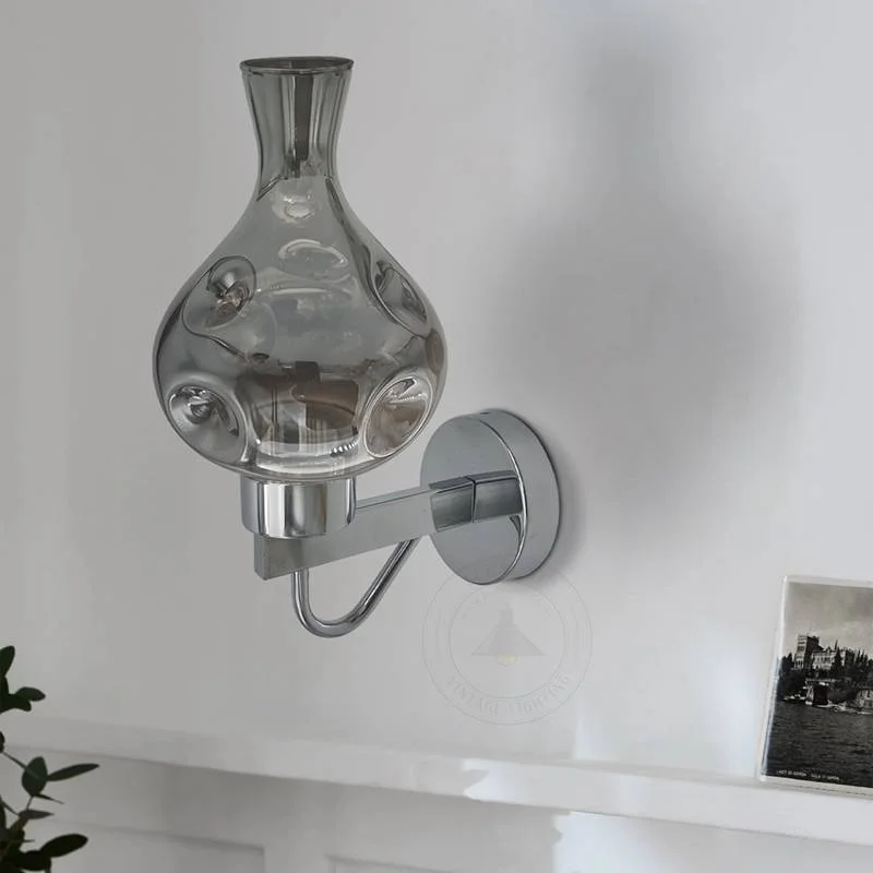 Modern wall sconce with chrome smoked glass light, 60W LED compatible, ceiling rose design