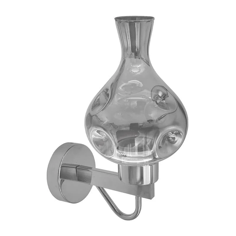 Industrial wall lamp with smoked glass vase‑shaped shade, chrome finish, 23 cm tall, 13 cm wide, 4.5 cm top opening.