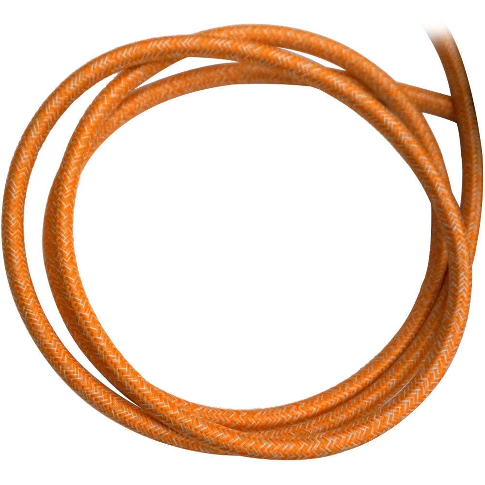 Orange 3-core round vintage lighting cable, braided fabric finish, 7mm diameter – ideal for indoor lighting projects.