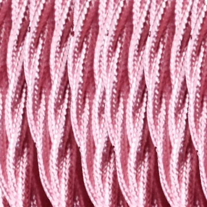 Twisted pink 3-core fabric cable – flexible, high‑quality copper wiring for vintage lighting projects.