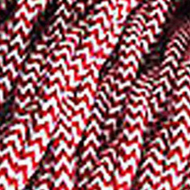 Red and white 6mm twisted 3‑core indoor electric cable 240v in durable fabric finish.