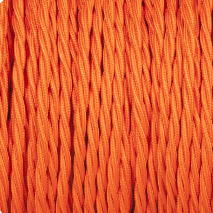 Twisted orange vintage electric fabric cable, 3 cores, 0.75mm each, 6mm outer diameter, flexible cable.