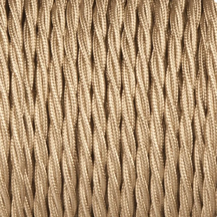 Gold fabric lighting cable in twisted cord, showing 1 m, 5 m, and 10 m lengths bundled together.