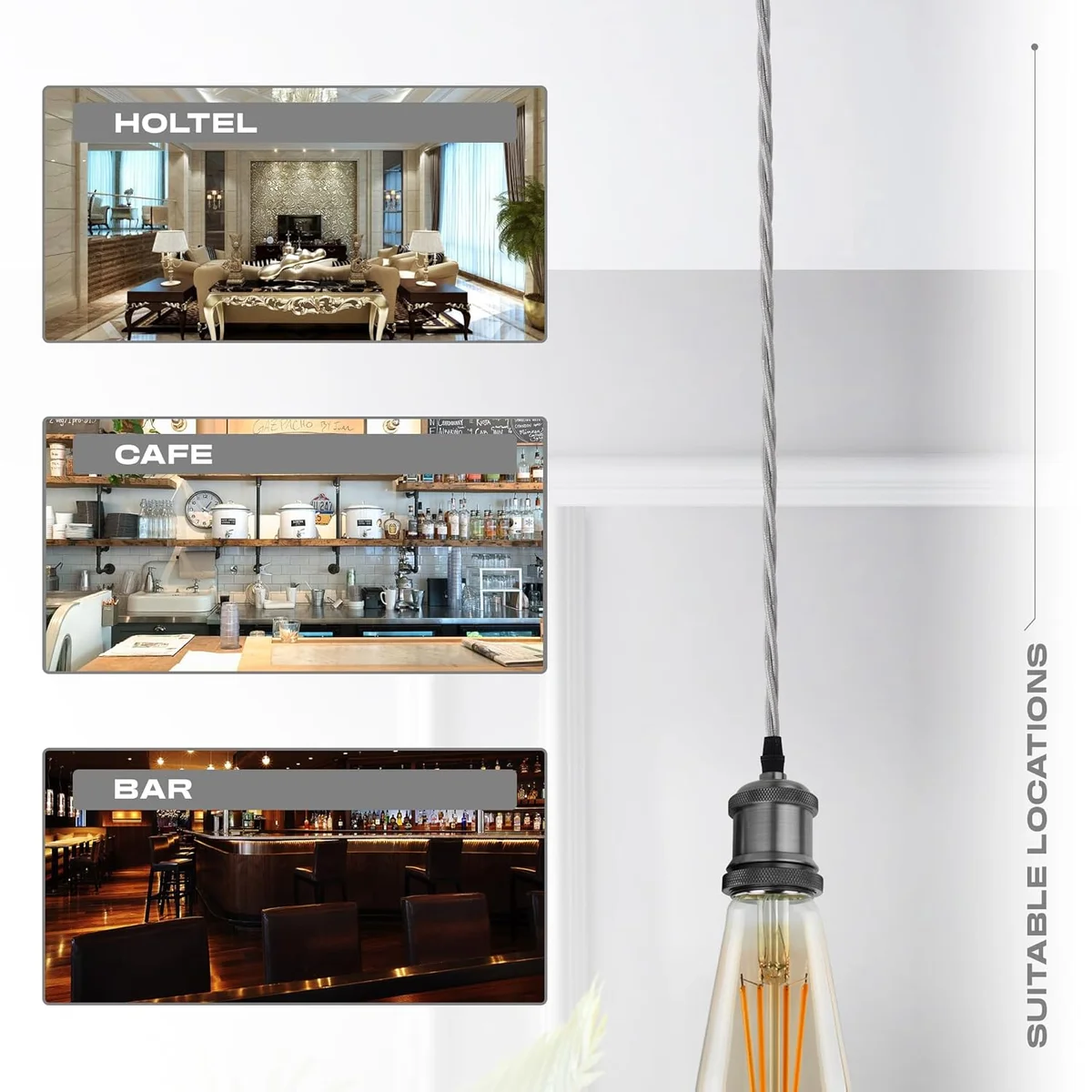 Gold vintage twisted fabric cable, 3‑core, braided, ready for pendant light installation.