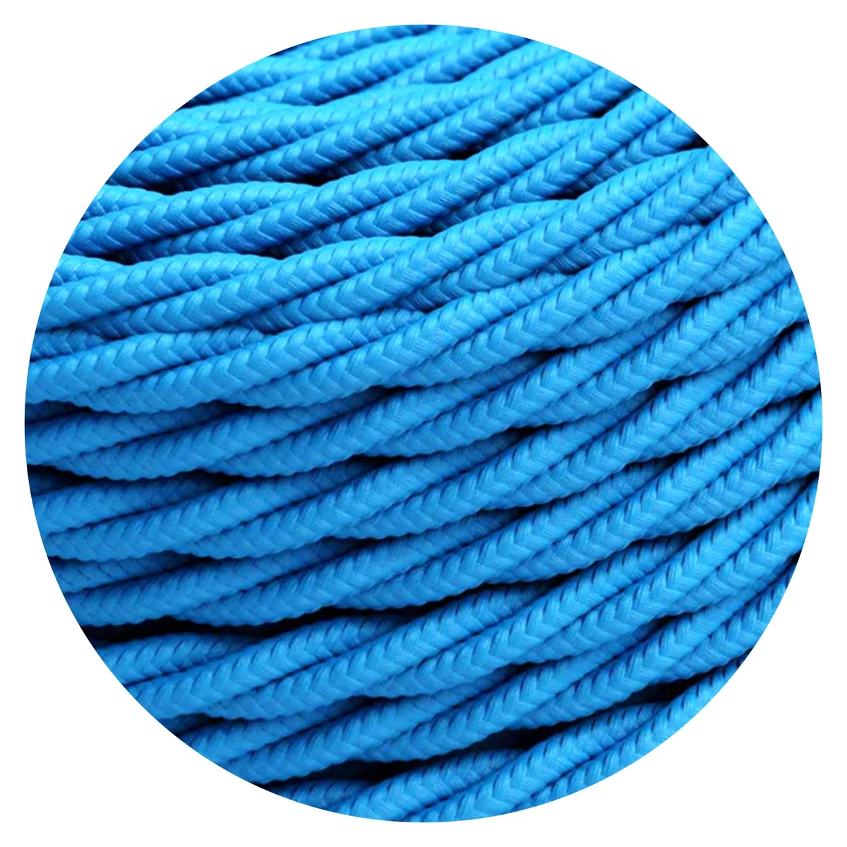 Blue 3‑core twisted fabric indoor electric cable with woven finish and copper conductors