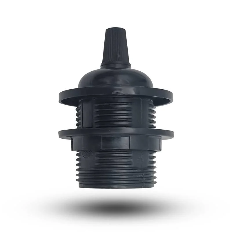 Black PVC E27 bulb holder, retro vintage style, 8 cm tall, 6 cm wide, with earth terminal.