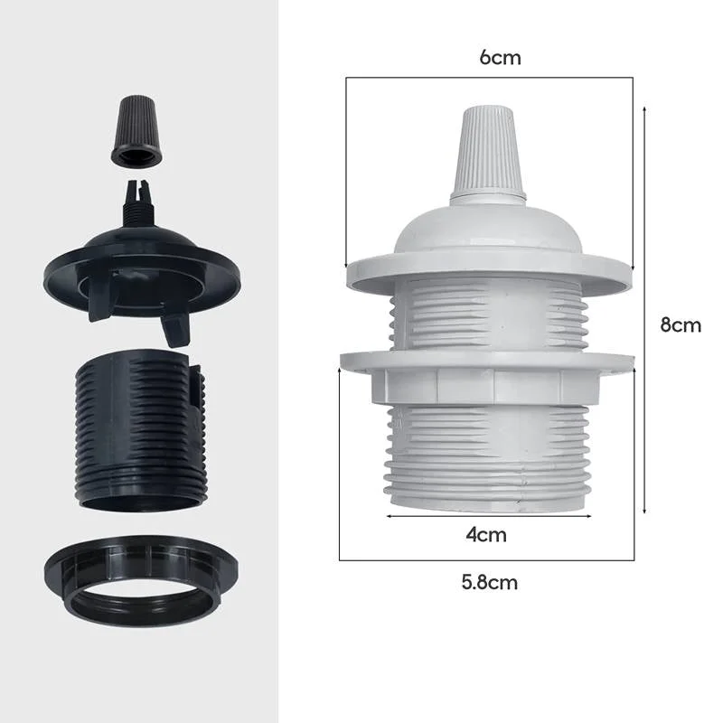 Black PVC E27 bulb holder with round umbrella shape, 8cm height, 6cm width, vintage style, suitable for decorative lamp.