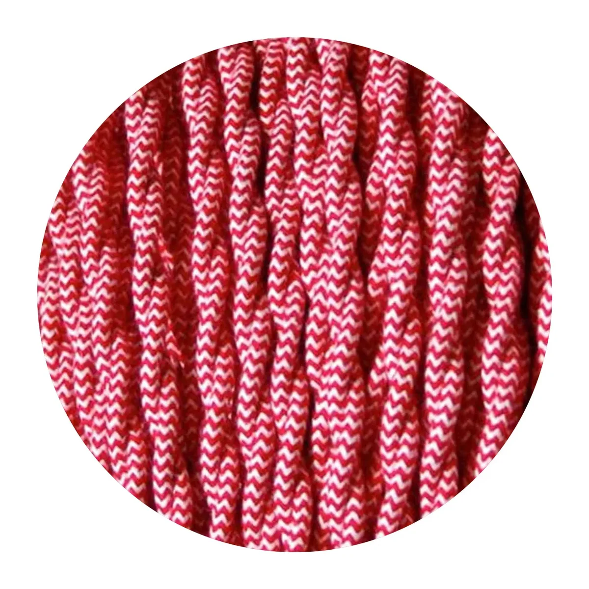 2 core lamp wire with braided fabric sheath, twisted copper cores, 5mm outer diameter, shows a 1m/5m/10m cable strip.
