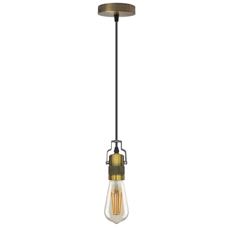 Yellow brass vintage E27 pendant lamp holder with 1m PVC cable and ceiling rose, suitable for modern indoor lighting.