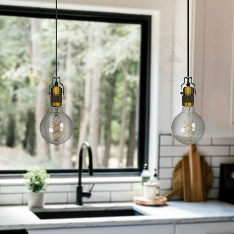 Yellow brass vintage pendant holder with adjustable cable, retro design, metal and PVC, ceiling rose