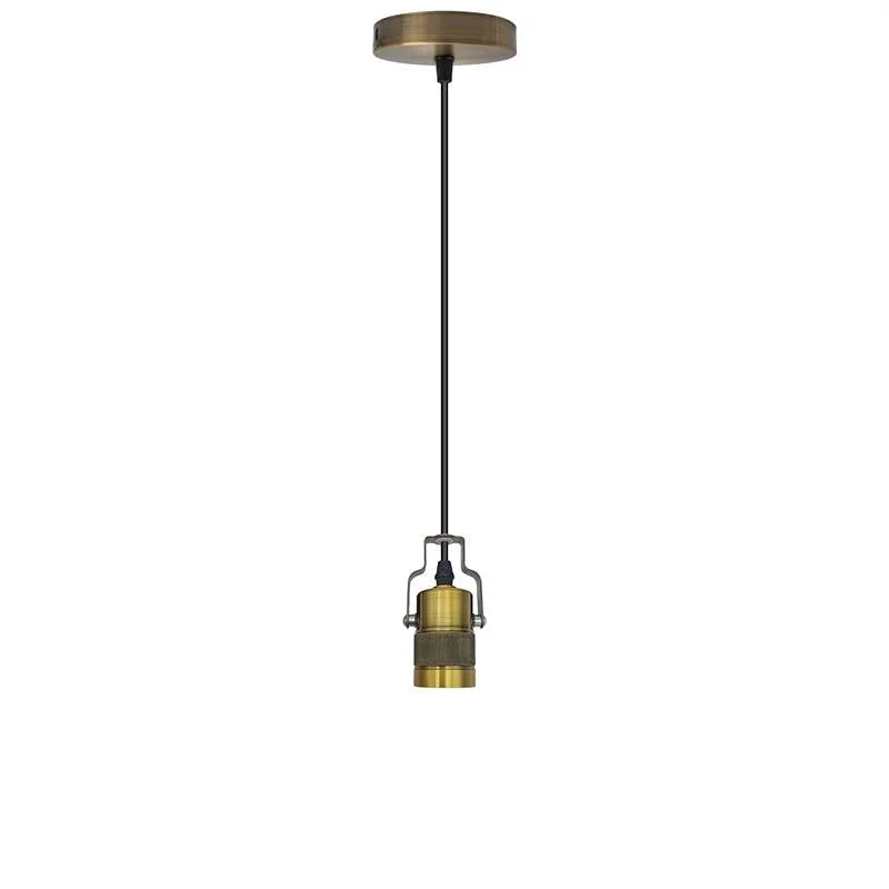 Yellow brass pendant light hanging from a 95cm cable, showing a retro‑style metal and PVC e27 holder suspended.
