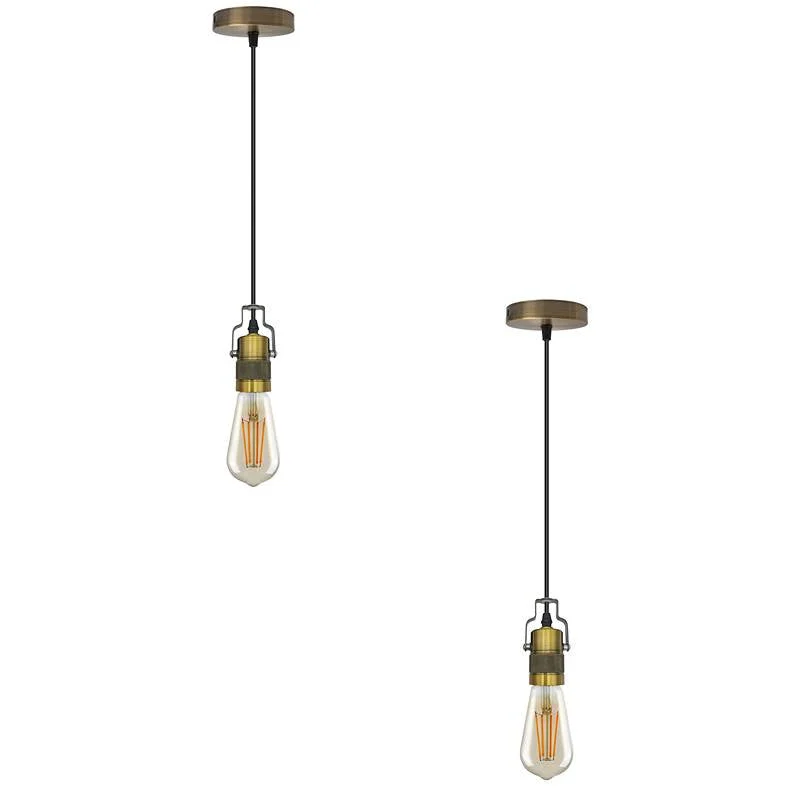 Yellow brass pendant light with 10 cm metal rose, PVC adjustable cord, retro vintage design.