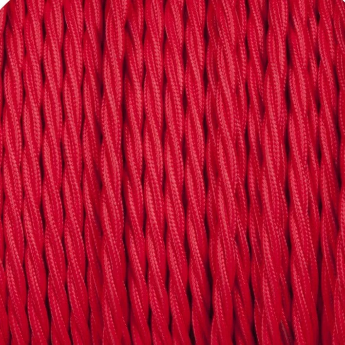 Twisted red vintage 2 core fabric cable, copper and PVC, 0.75mm core, 5 mm outer, 10‑metre length.